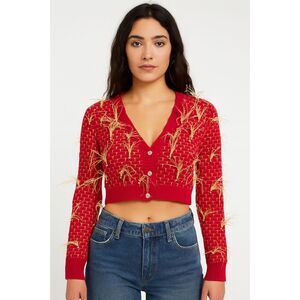 IORANE Feathered Cropped Cardigan Pink Small